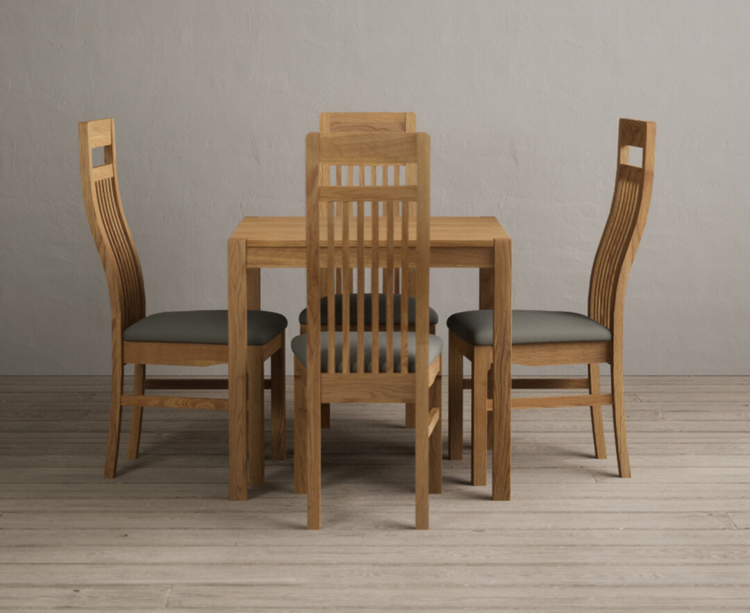 York 80cm Solid Oak Dining Table with 4 Grey Monroe Chairs