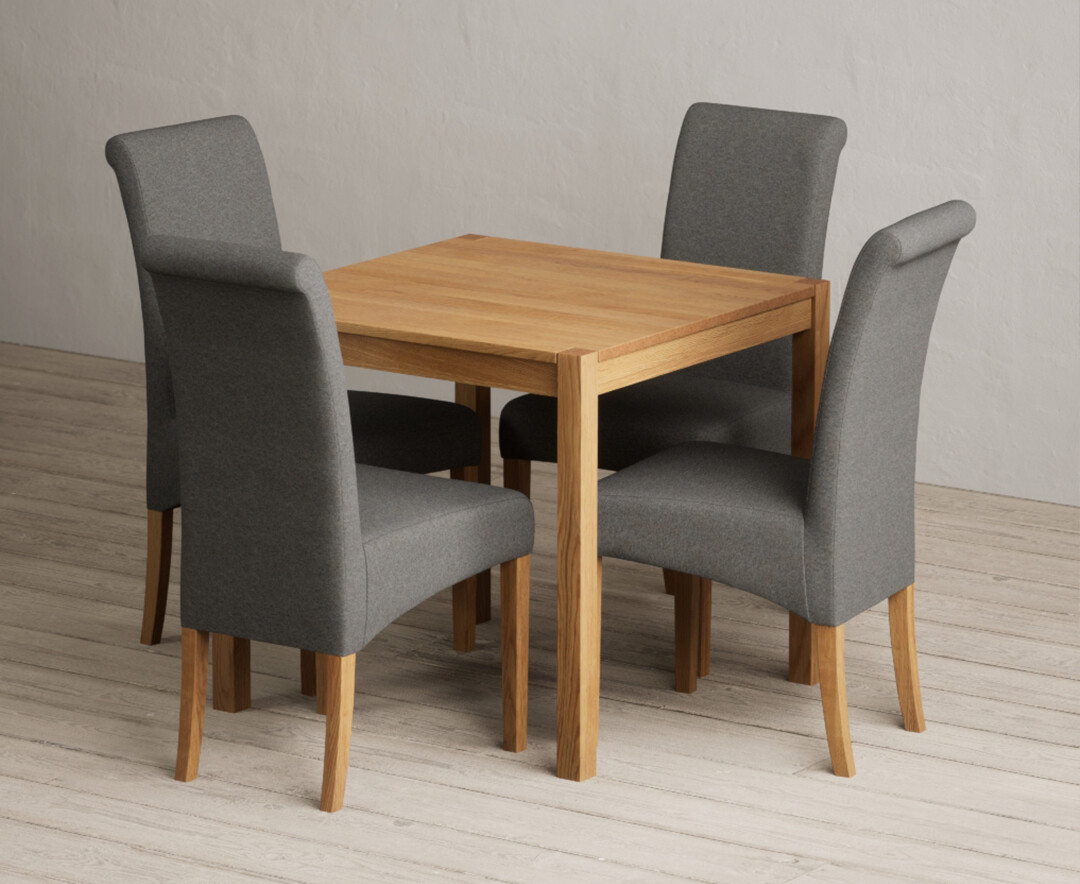 York 80cm Solid Oak Dining Table with 2 Natural Scroll Back Chairs