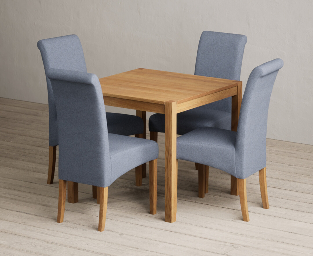 York 80cm Solid Oak Dining Table With 2 Natural Scroll Back Chairs