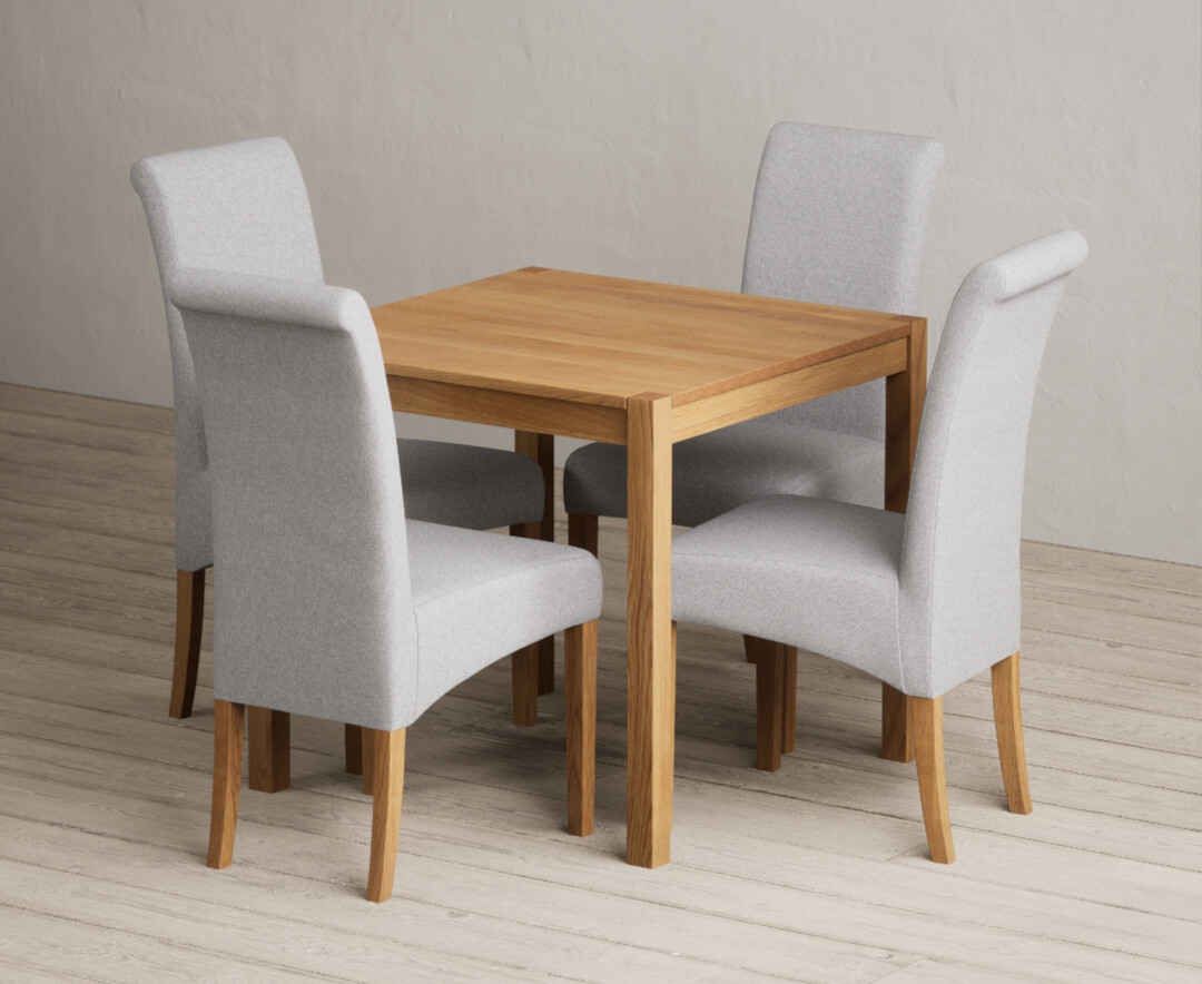 York 80cm Solid Oak Dining Table with 2 Blue Scroll Back Chairs