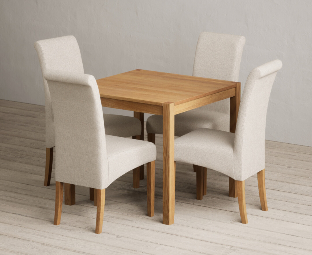 York 80cm Solid Oak Dining Table with 2 Charcoal Grey Scroll Back Chairs