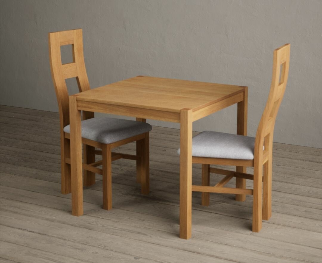 York 150cm Solid Oak Dining Table with 4 Light Grey York Chairs and 2 Oak Benches