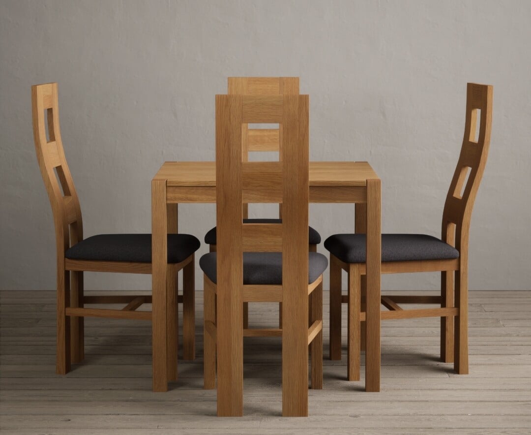 York 80cm Solid Oak Dining Table With 2 Blue Natural Chairs
