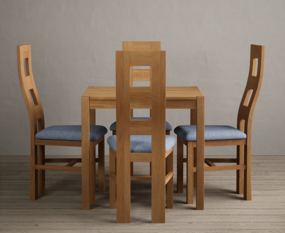 York 80cm Solid Oak Dining Table with 2 Blue Natural Chairs