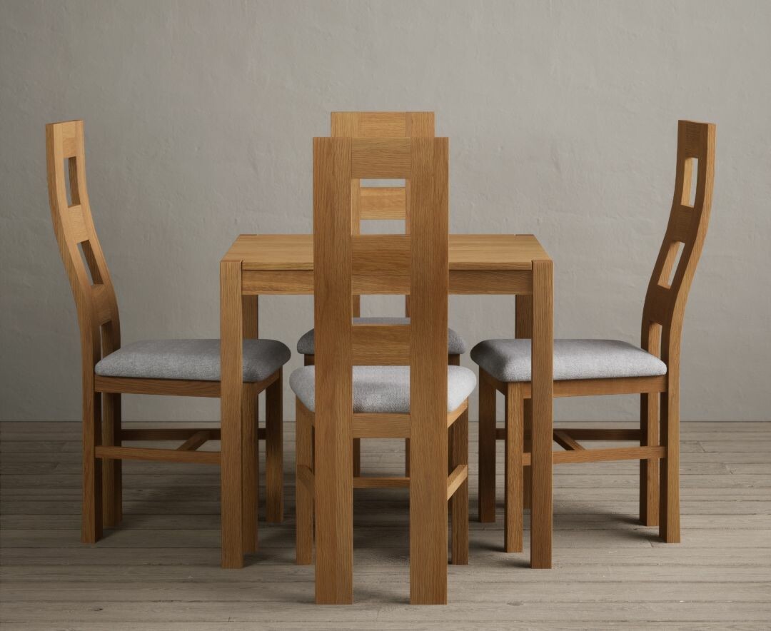 York 80cm Solid Oak Dining Table with 2 Blue Natural Chairs