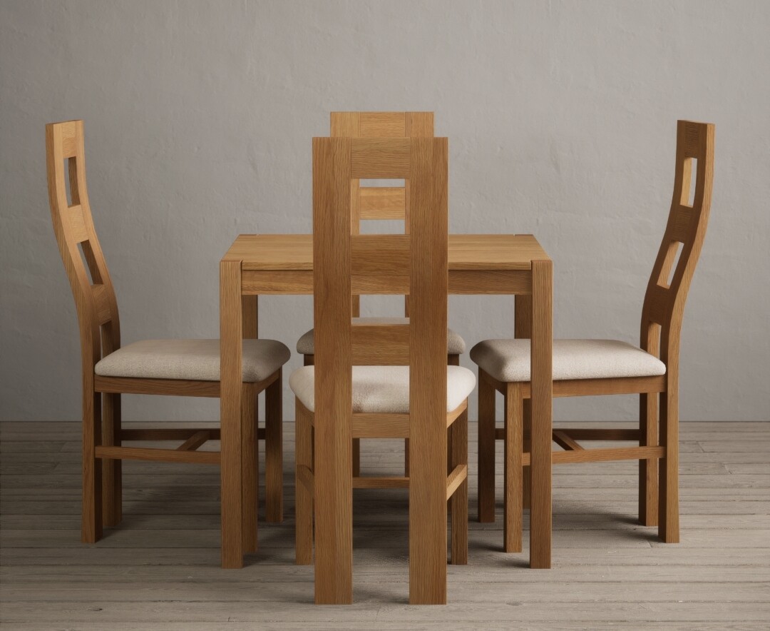 York 80cm Solid Oak Dining Table with 2 Brown Natural Chairs