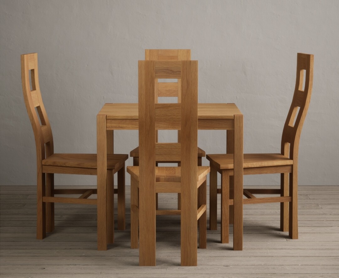 York 80cm Solid Oak Dining Table with 4 Linen Natural Chairs