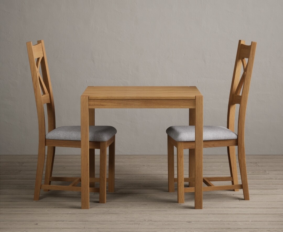 York 150cm Solid Oak Dining Table with 4 Light Grey York Chairs and 2 Oak Benches