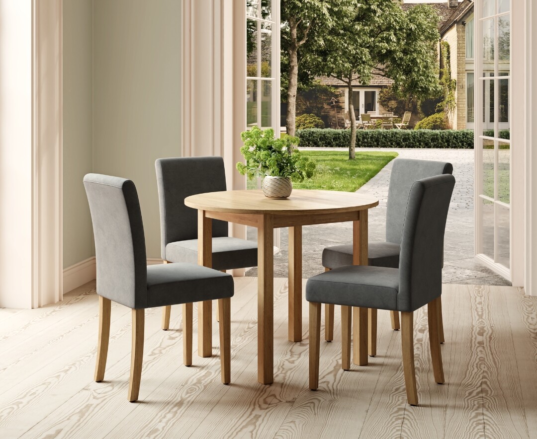 Extending York 90cm Solid Oak Dining Table with 4 Natural Lila Chairs