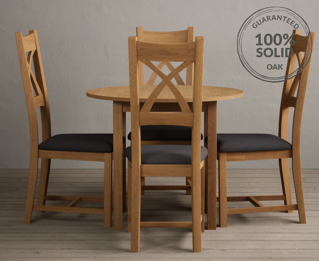 York 150cm Solid Oak Dining Table with 4 Light Grey York Chairs and 2 Oak Benches