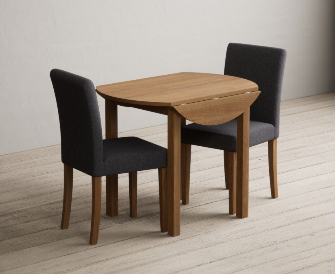 Extending York 90cm Solid Oak Dining Table With 2 Charcoal Lila Chairs