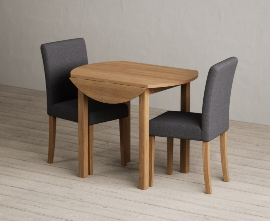 Extending York 90cm Solid Oak Dining Table With 4 Grey Lila Chairs