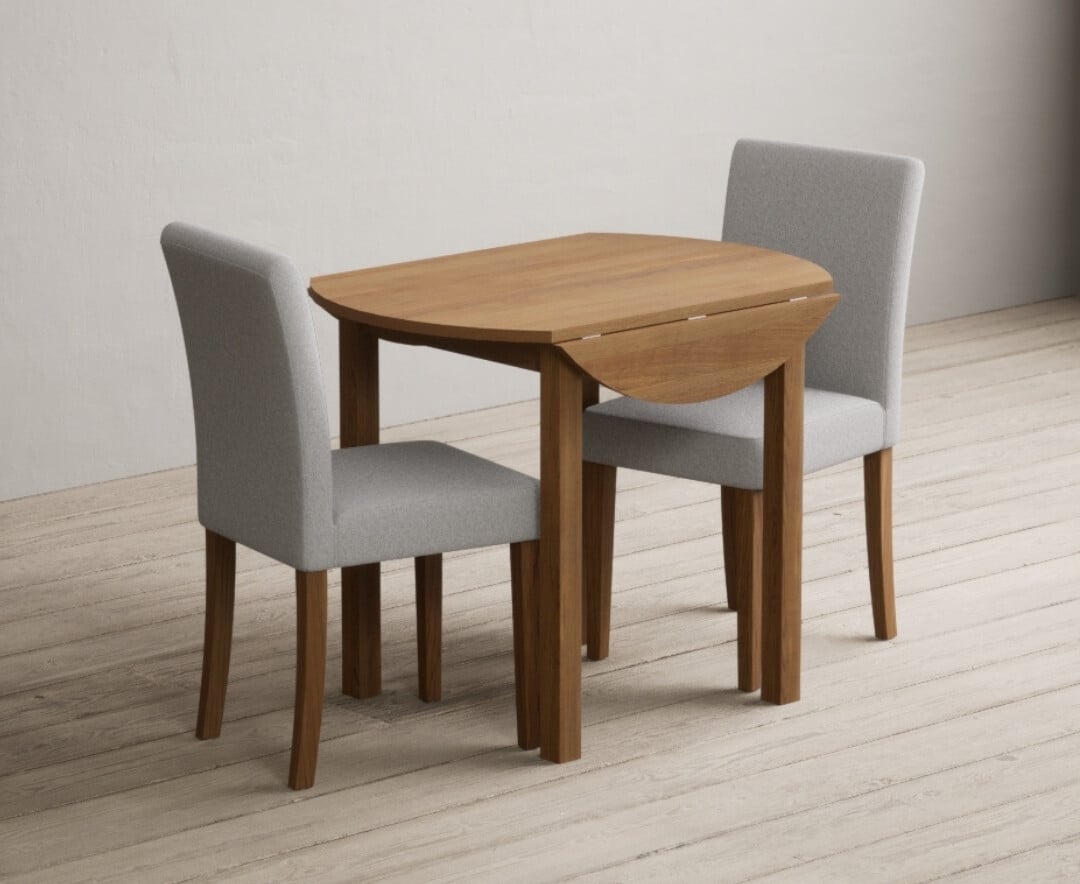 Extending York 90cm Solid Oak Dining Table With 2 Grey Lila Chairs