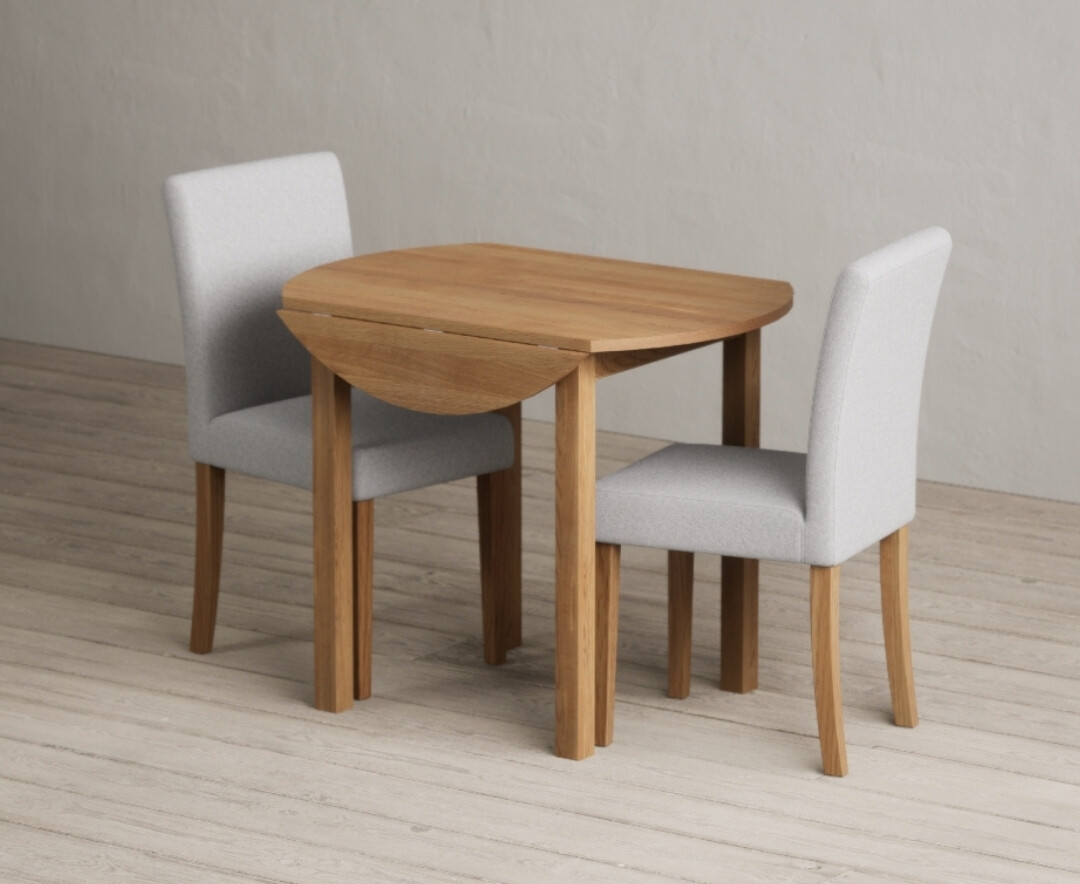 Extending York 90cm Solid Oak Drop Leaf Dining Table with 4 Light Grey Orson Chairs