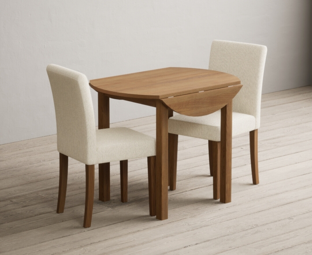 Extending York 90cm Solid Oak Dining Table With 2 Natural Lila Chairs