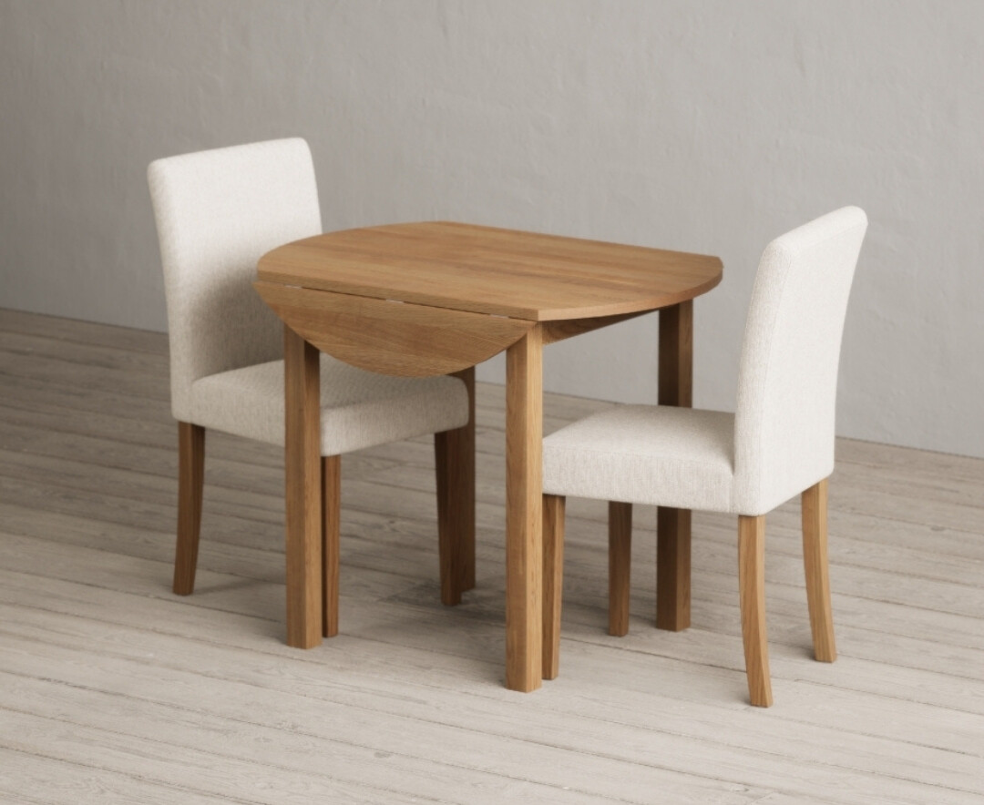 Extending York 90cm Solid Oak Dining Table with 4 Natural Lila Chairs