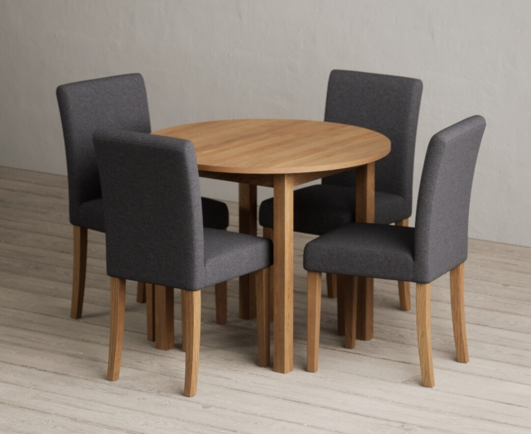 Extending York 90cm Solid Oak Dining Table with 4 Natural Lila Chairs