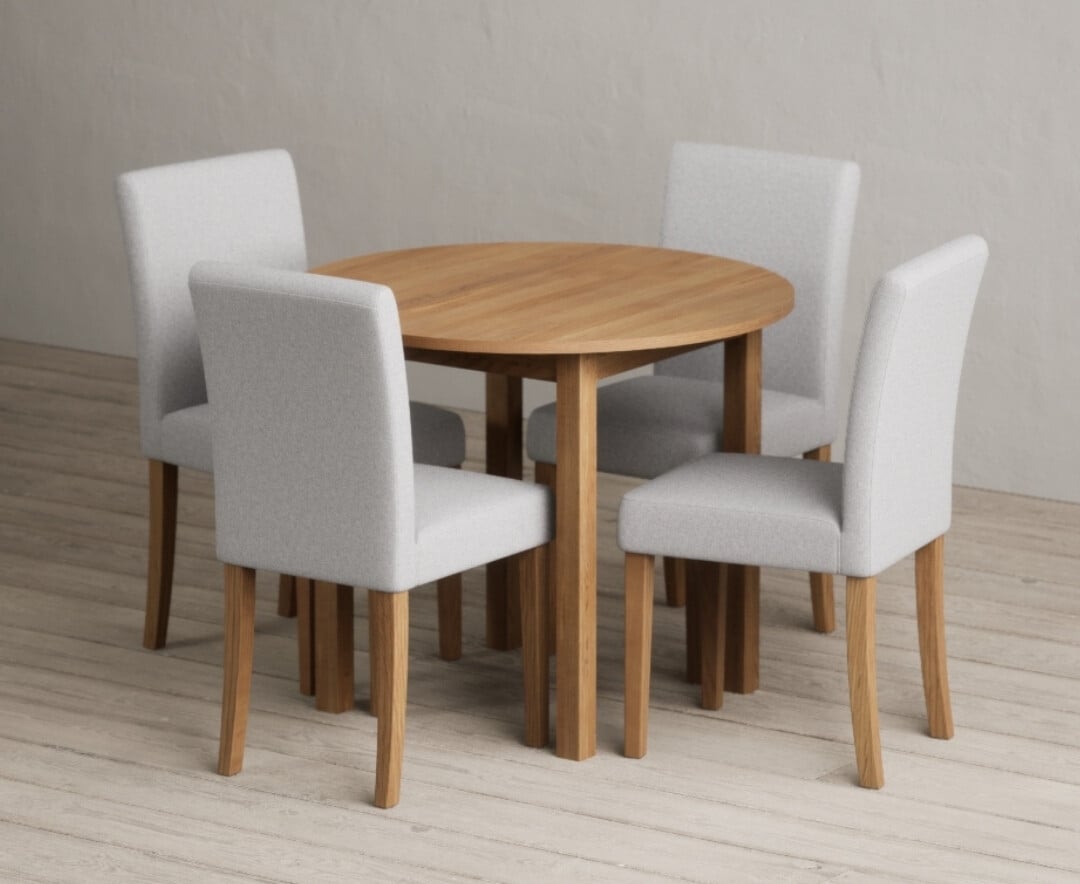 Extending York 90cm Solid Oak Dining Table with 4 Natural Lila Chairs