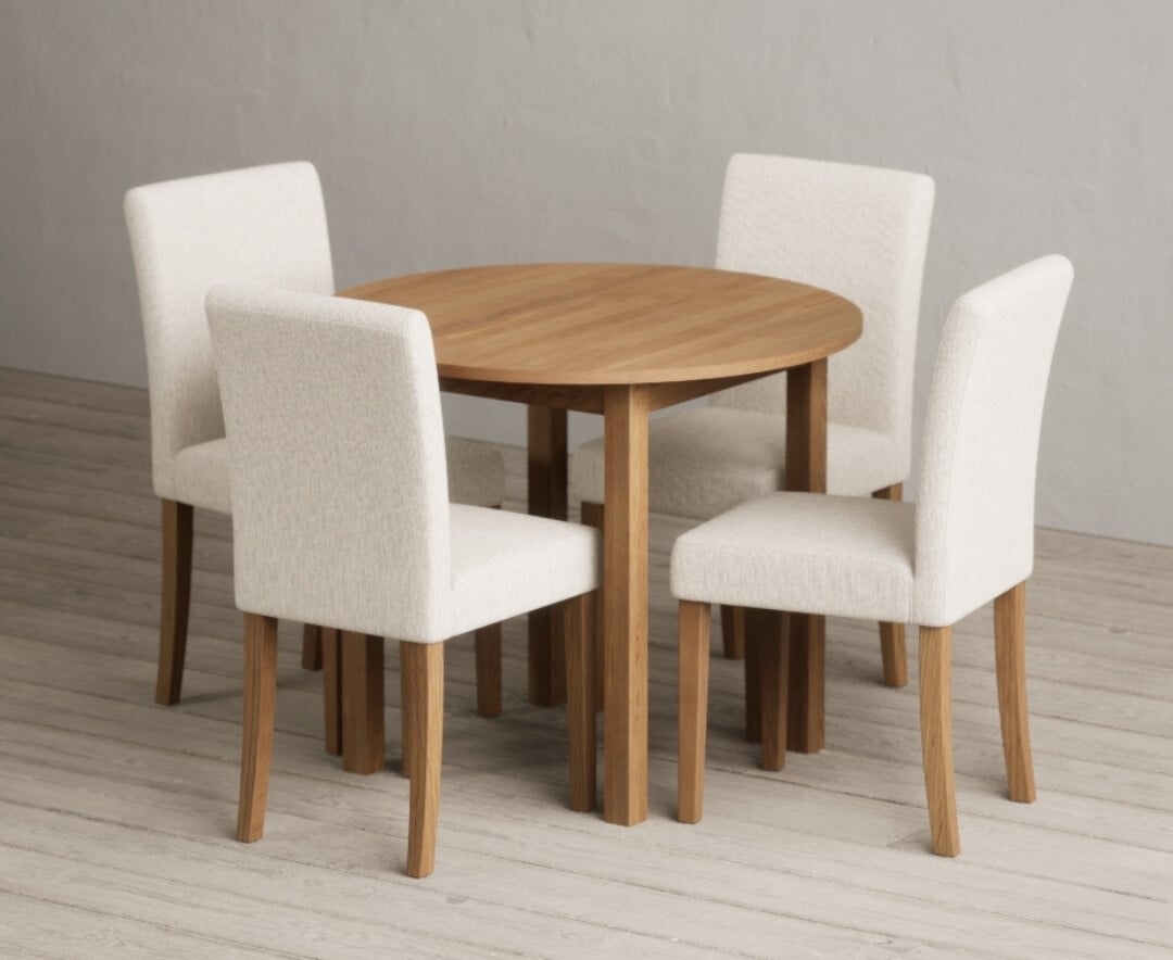 Extending York 90cm Solid Oak Dining Table with 4 Natural Lila Chairs