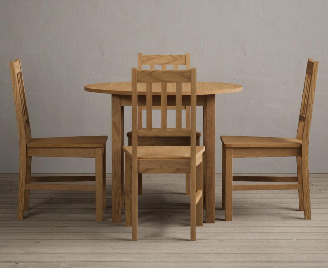 Extending York 90cm Solid Oak Dining Table with 4 Light Grey York Chairs