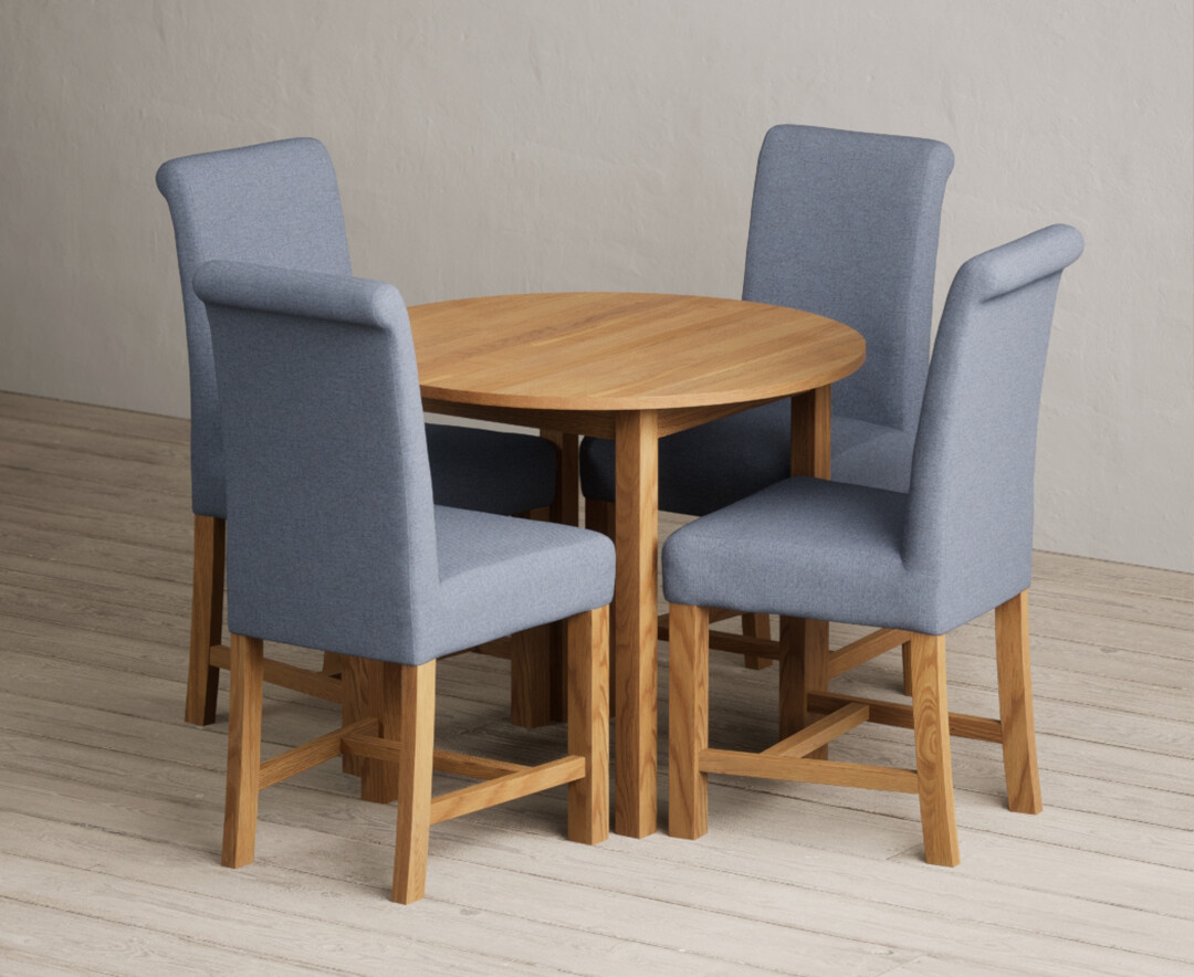 Extending York 90cm Solid Oak Dining Table With 2 Grey Braced Chairs