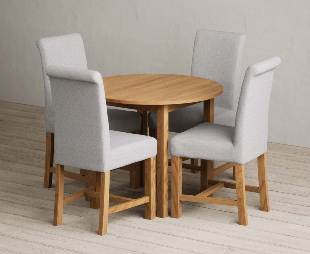 Extending York 90cm Solid Oak Dining Table with 2 Charcoal Grey Braced Chairs