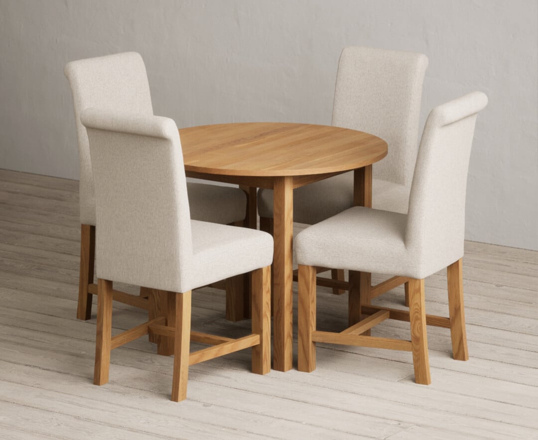 Extending York 90cm Solid Oak Dining Table with 4 Grey Braced Chairs