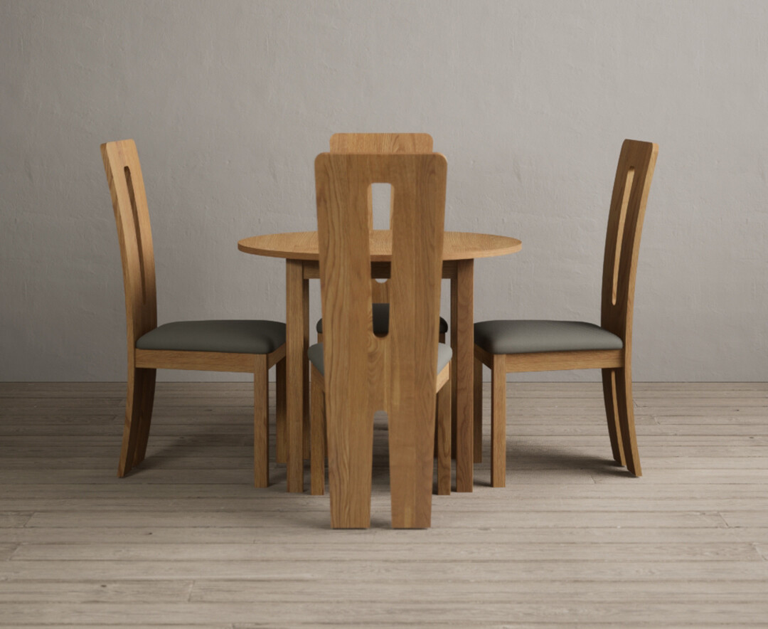 Extending York 90cm Solid Oak Dining Table with 2 Grey Lucca Chairs
