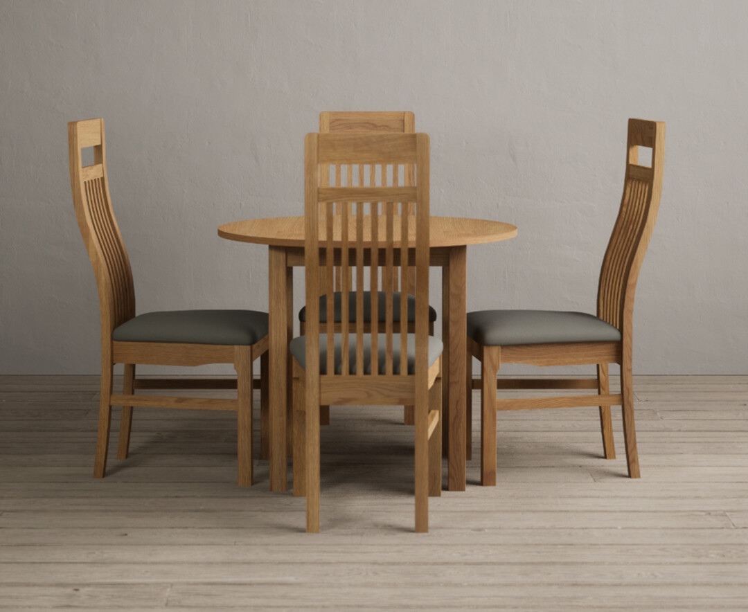 Extending York 90cm Solid Oak Dining Table with 4 Grey Monroe Chairs