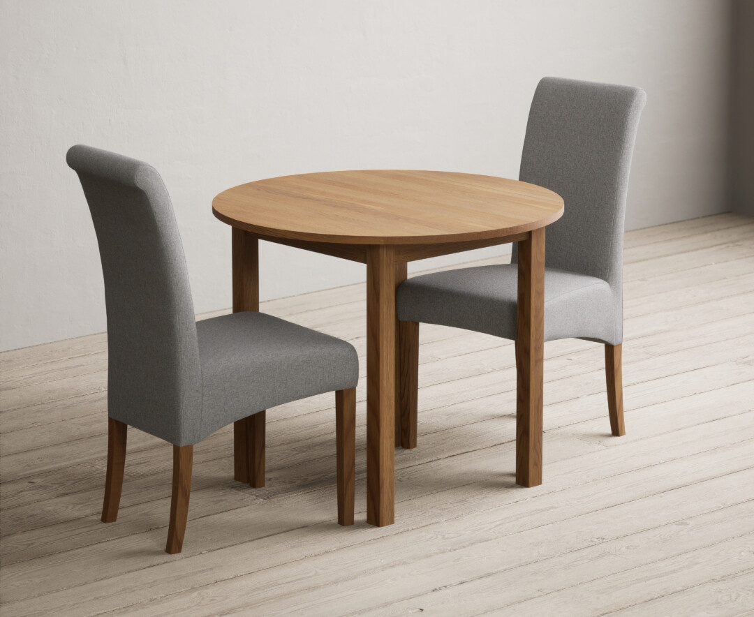 York 150cm Solid Oak Dining Table with 4 Light Grey York Chairs and 2 Oak Benches