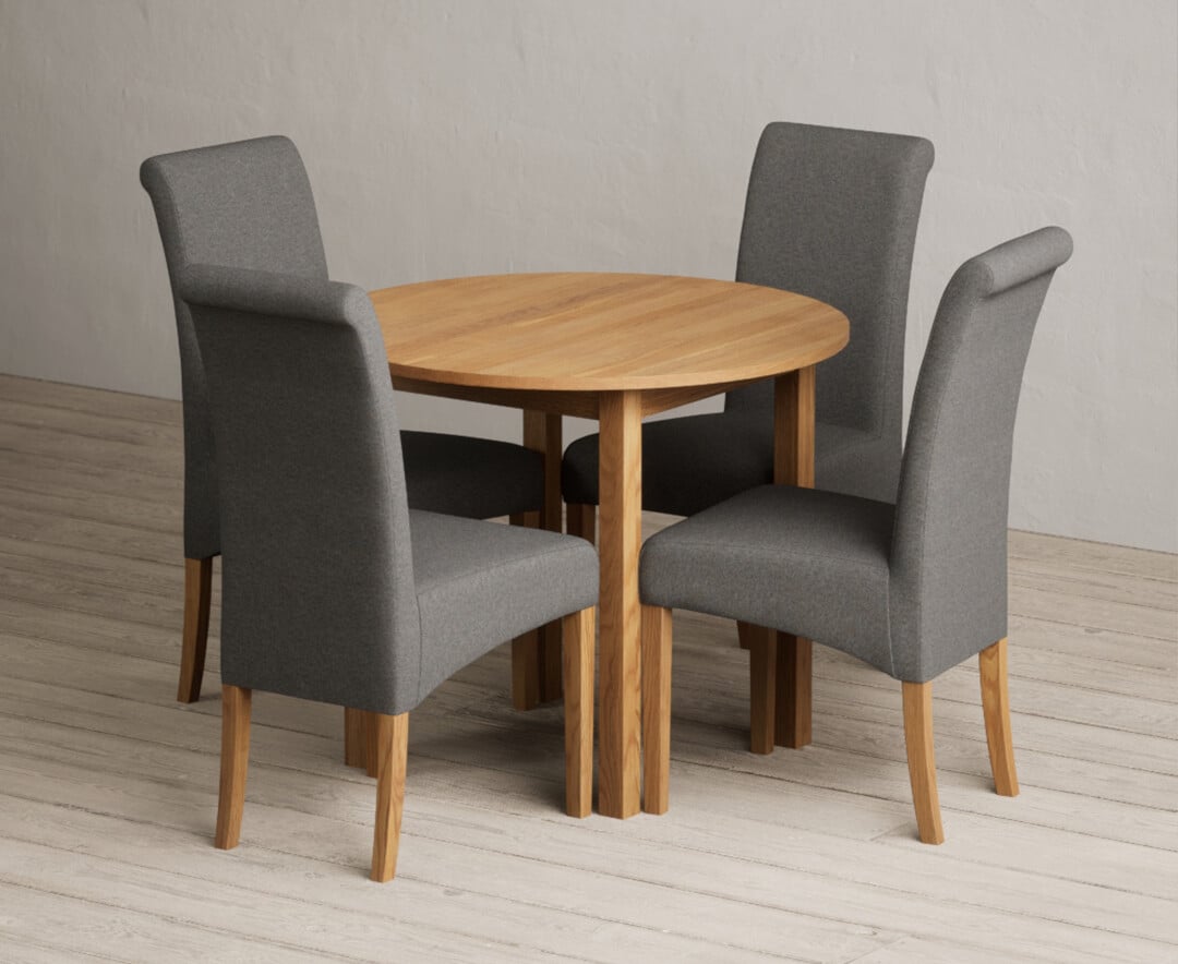 Extending York 90cm Solid Oak Dining Table with 4 Charcoal Grey Scroll Back Chairs