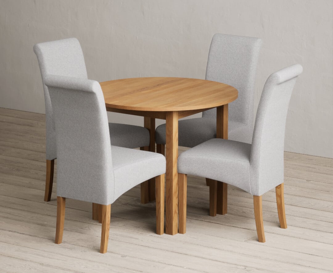 Extending York 90cm Solid Oak Dining Table with 4 Charcoal Grey Scroll Back Chairs