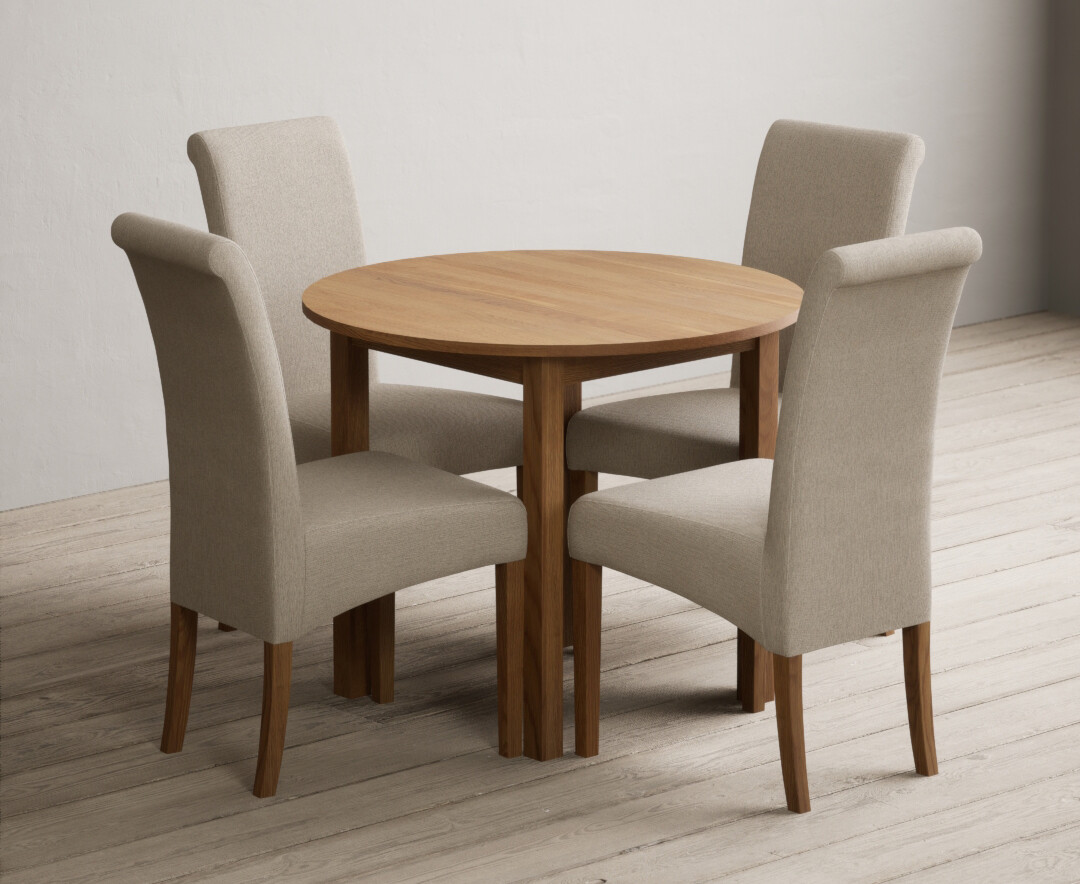 Extending York 90cm Solid Oak Dining Table with 4 Charcoal Grey Scroll Back Chairs