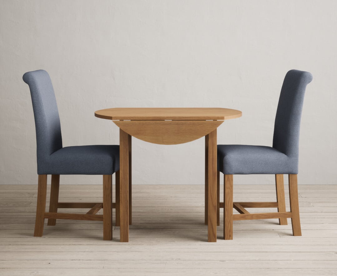 Extending York 90cm Solid Oak Dining Table with 2 Charcoal Grey Braced Chairs