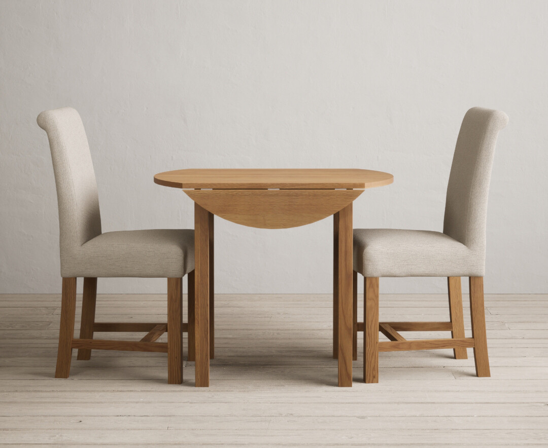 Extending York 90cm Solid Oak Dining Table with 2 Charcoal Grey Braced Chairs