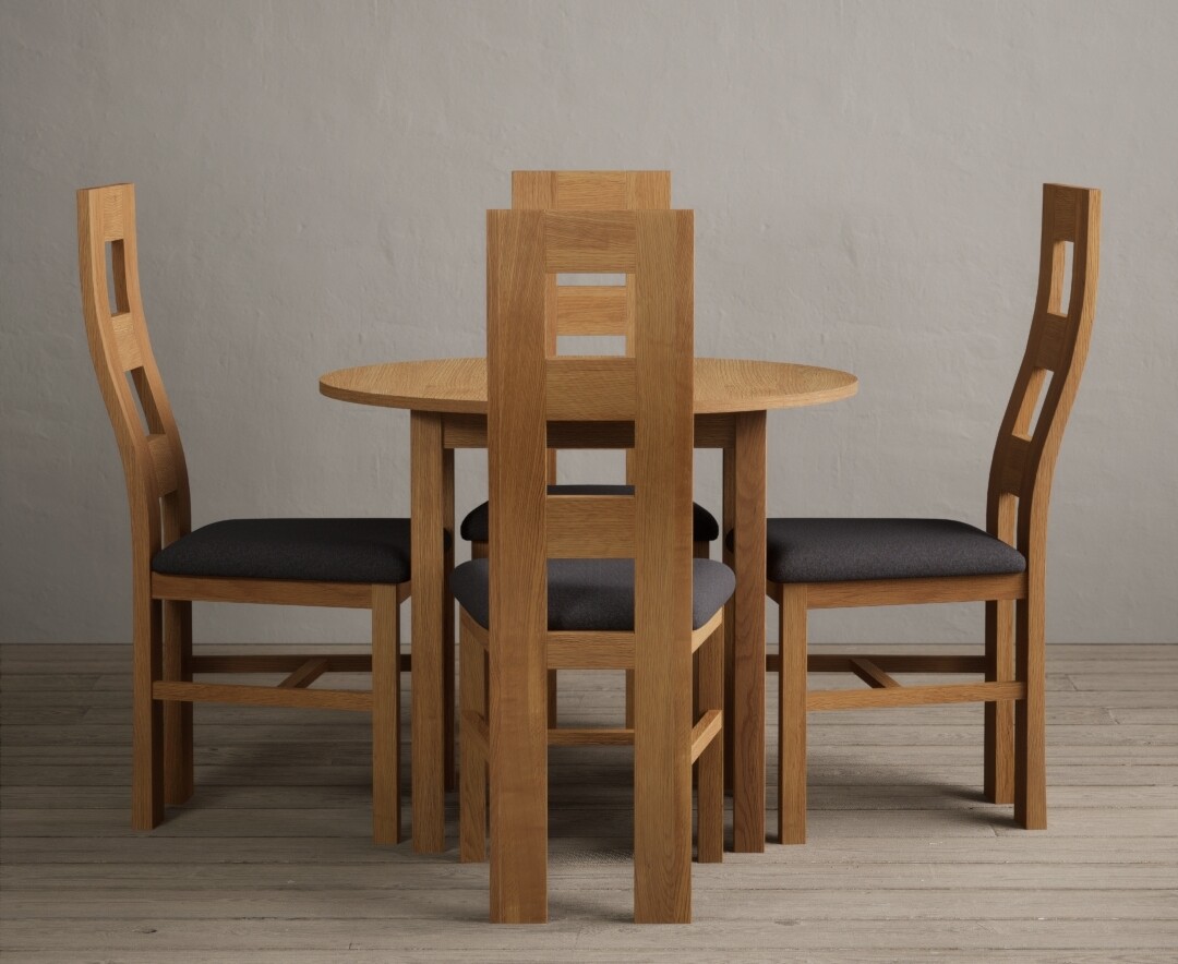 Extending York 90cm Solid Oak Dining Table With 2 Blue Natural Chairs
