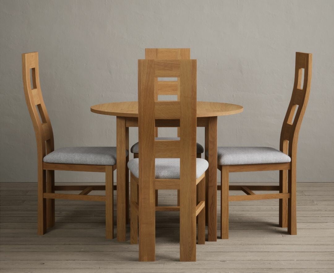 Extending York 90cm Solid Oak Dining Table with 4 Charcoal Grey Natural Solid Oak Chairs