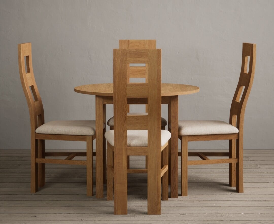 Extending York 90cm Solid Oak Dining Table with 4 Charcoal Grey Natural Solid Oak Chairs