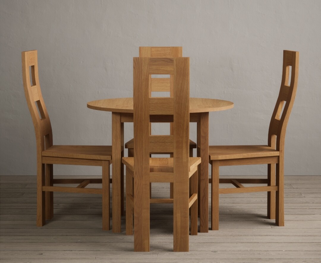 Extending York 90cm Solid Oak Dining Table with 4 Oak Natural Chairs thumbnail