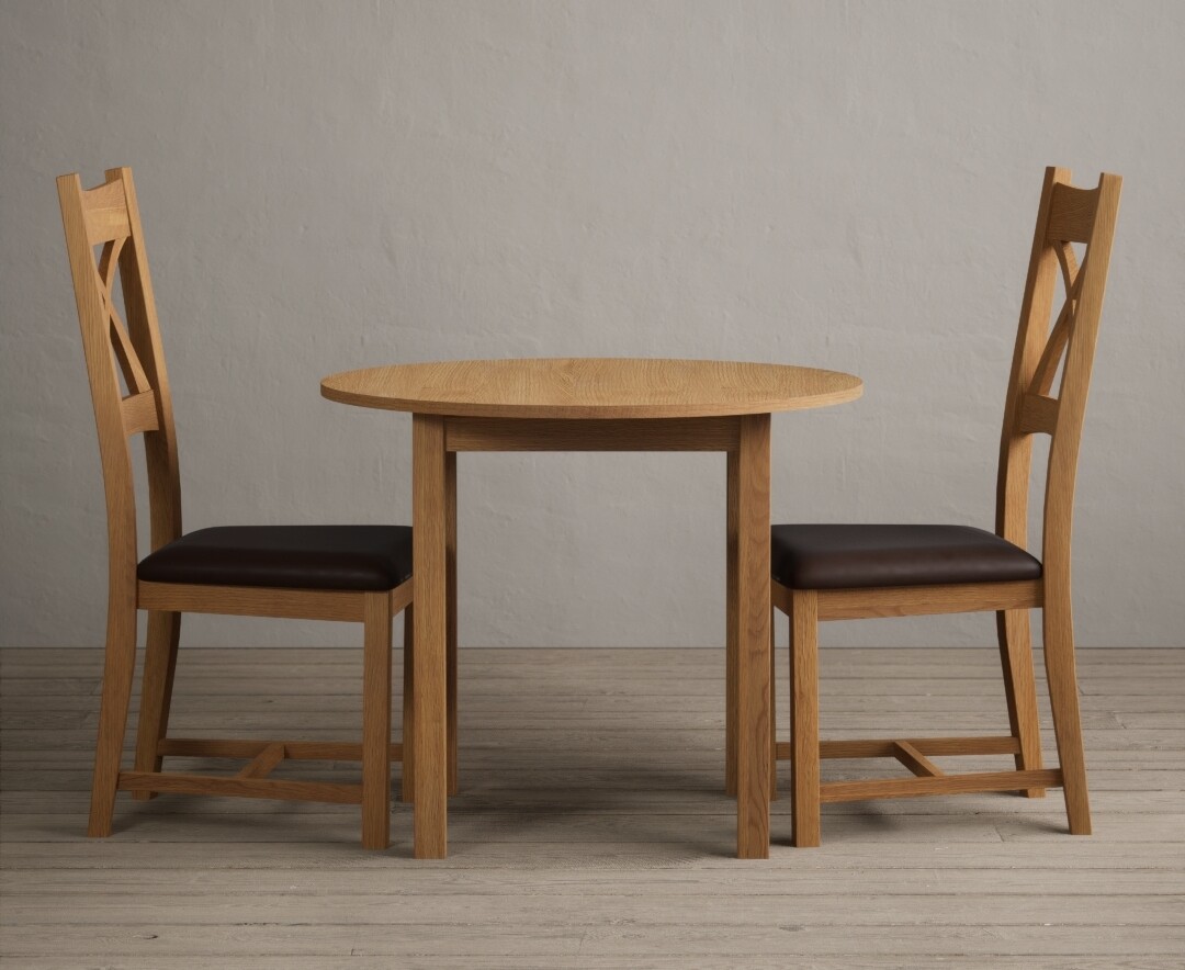 Extending York 90cm Solid Oak Dining Table with 4 Charcoal Grey Natural Solid Oak Chairs
