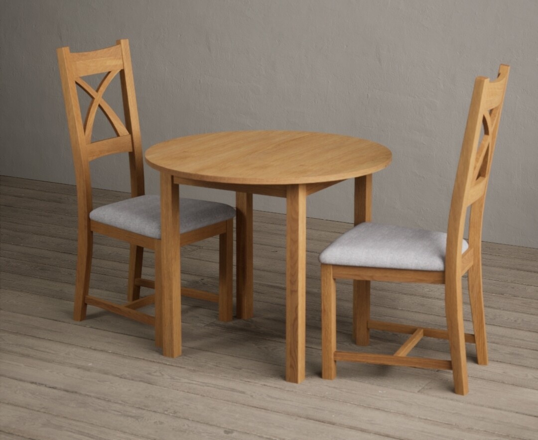 York 150cm Solid Oak Dining Table with 4 Light Grey York Chairs and 2 Oak Benches
