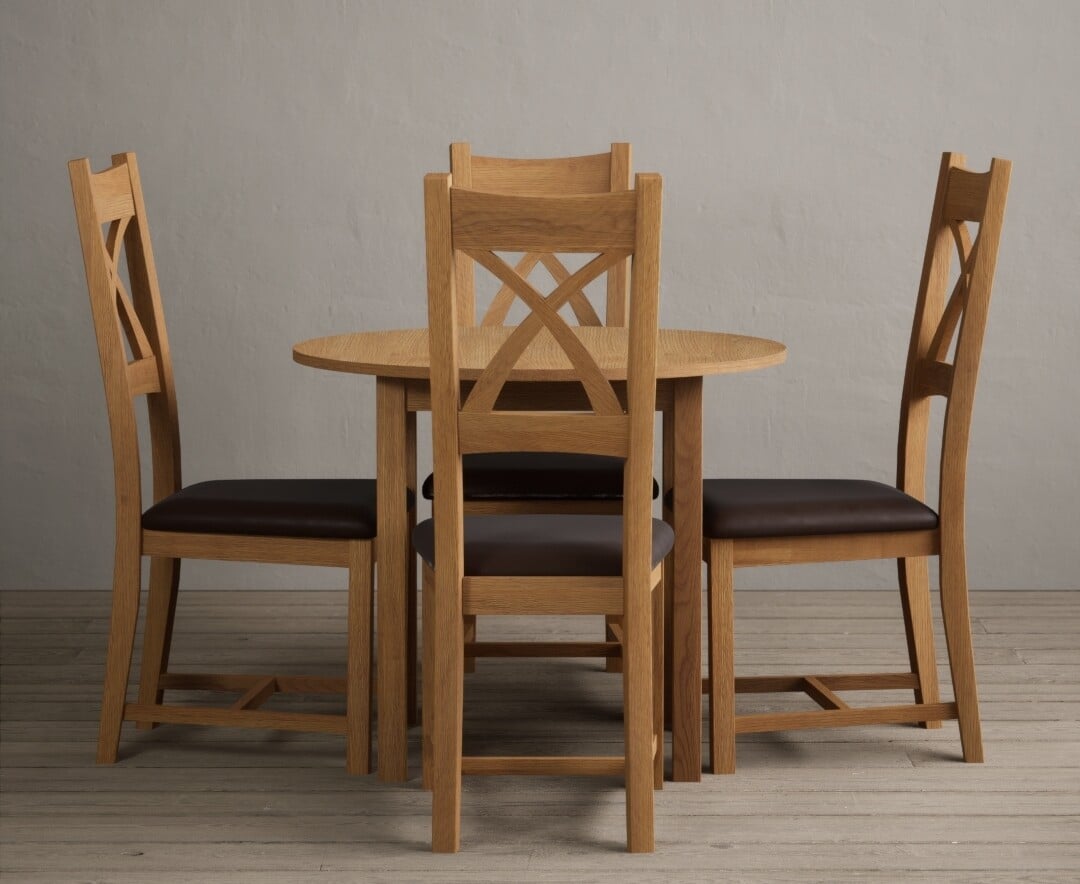Extending York 90cm Solid Oak Dining Table with 4 Charcoal Grey Natural Solid Oak Chairs