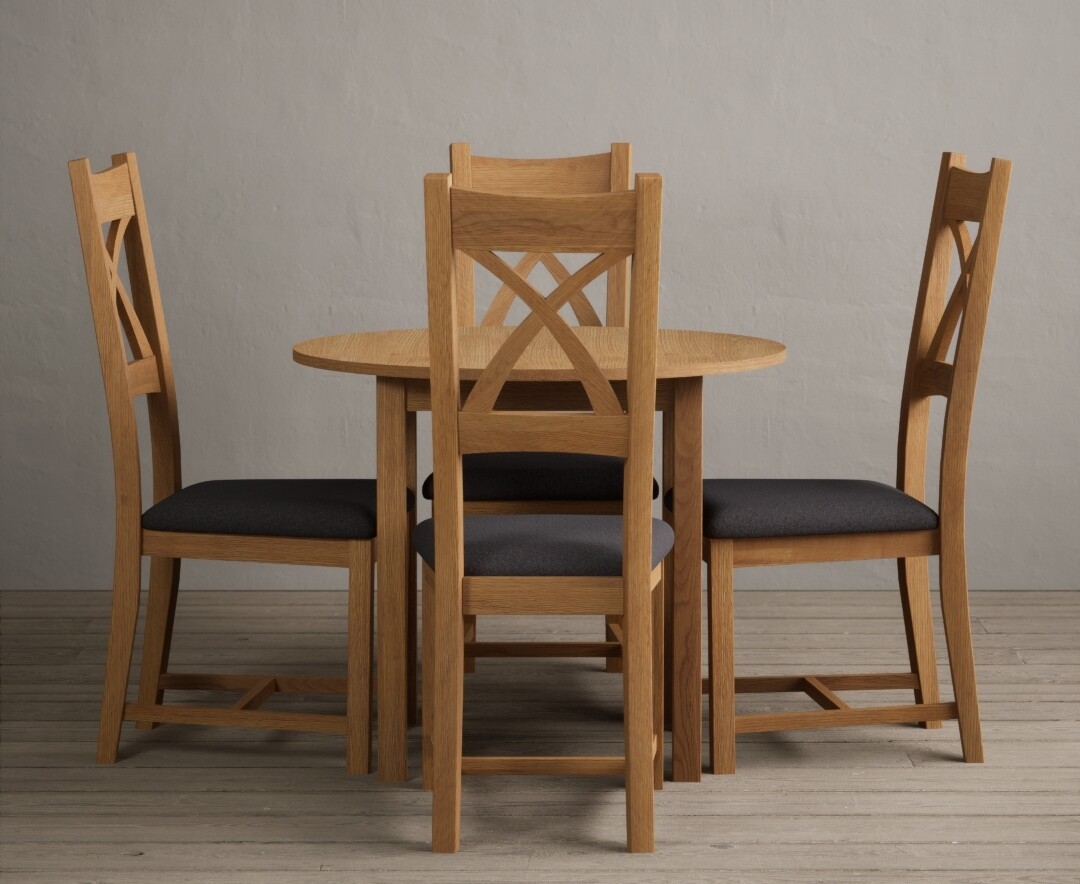 Extending York 90cm Solid Oak Dining Table With 4 Light Grey Natural Solid Oak Chairs