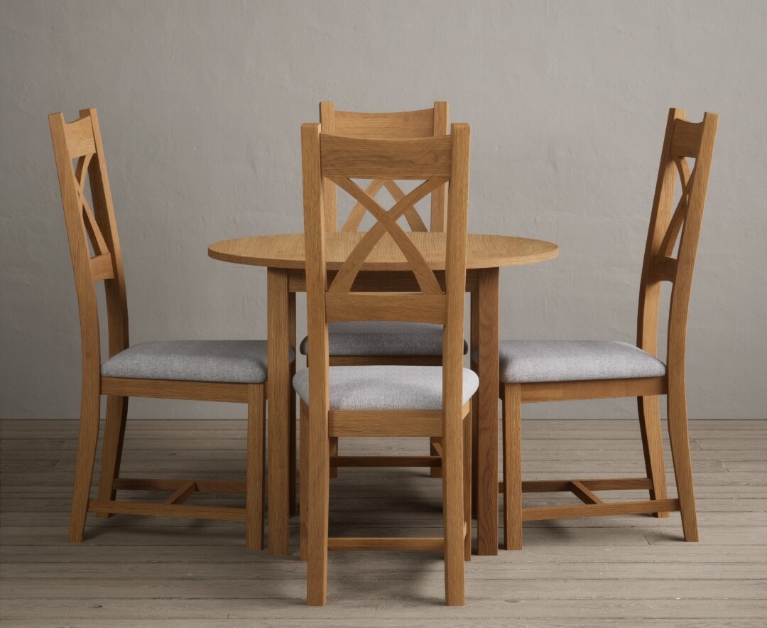 Extending York 90cm Solid Oak Dining Table with 4 Oak Natural Chairs thumbnail