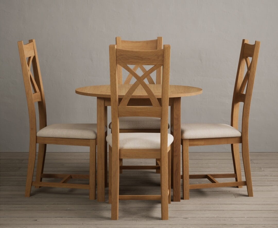 Extending York 90cm Solid Oak Dining Table with 4 Charcoal Grey Natural Solid Oak Chairs