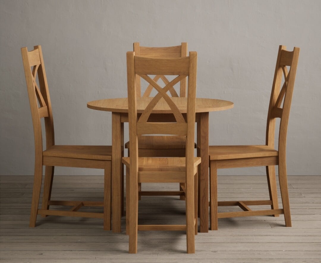 Extending York 90cm Solid Oak Dining Table with 4 Charcoal Grey Natural Solid Oak Chairs