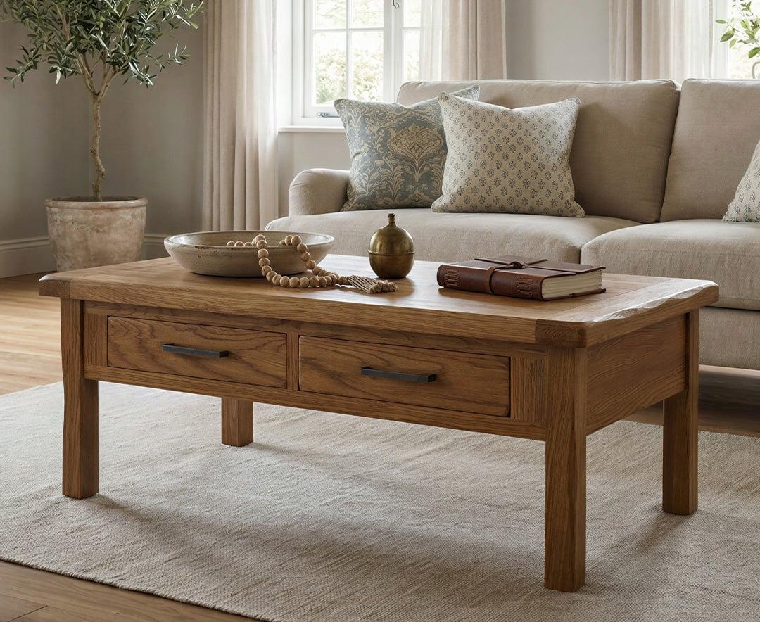 Harrogate Rustic Solid Oak 4 Drawer Coffee Table | Oak&More