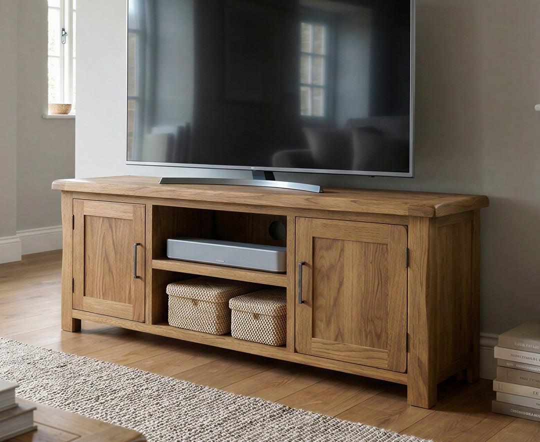 Harrogate Rustic Solid Oak Widescreen TV Cabinet | Oak&More