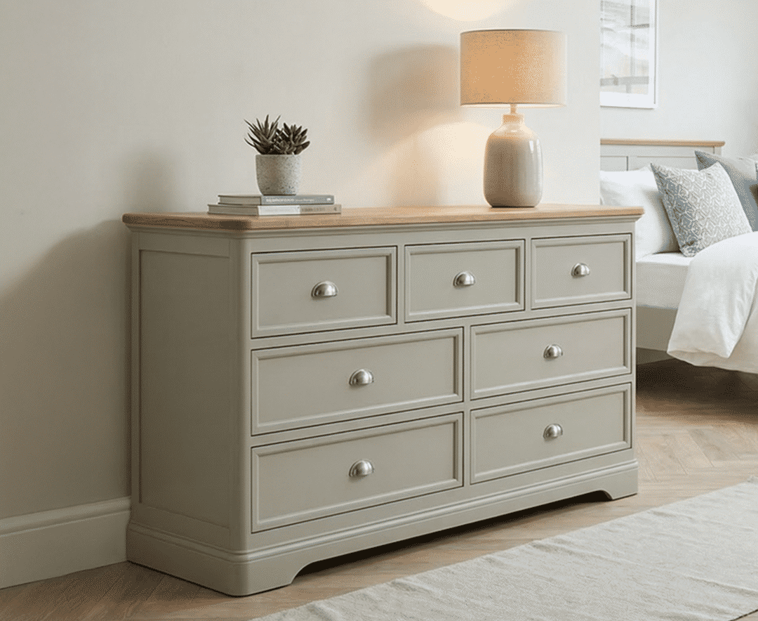 Brampton Soft Green Painted Wide Chest Of Drawers | Oak&More