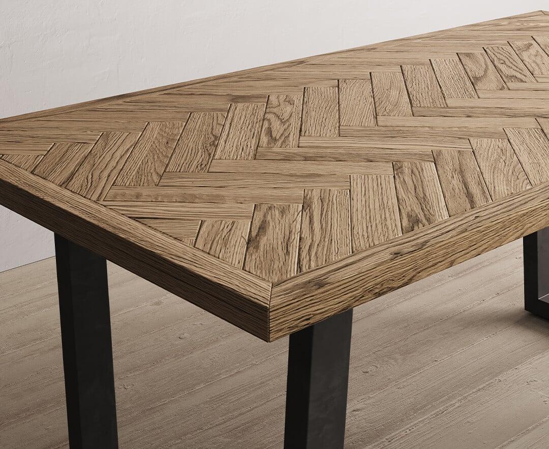 Herringbone 190cm Oak and Metal Dining Table | Oak&More